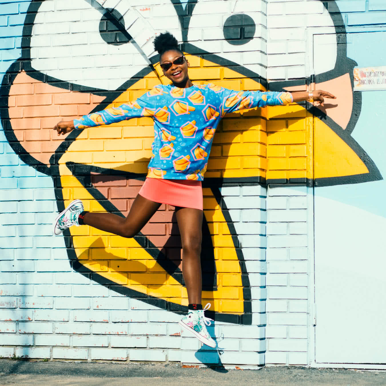 Blue Cotton Sweater with Banana Pattern