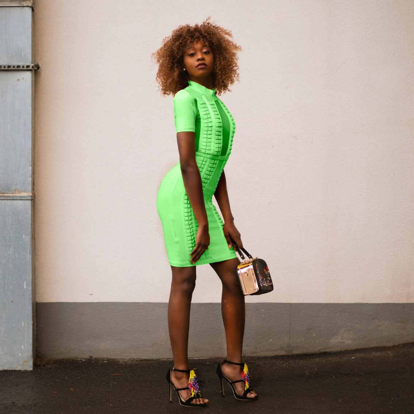 Green Dress with Textured Pattern